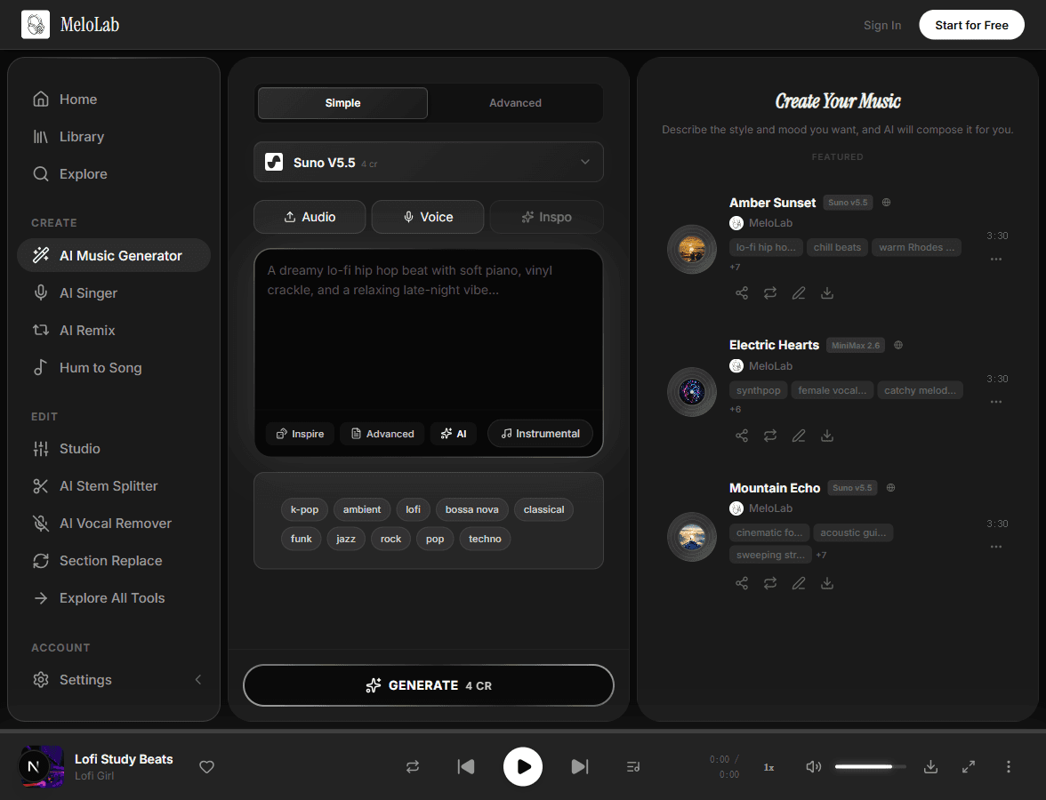 Valg av AI-musikkmodell i MeloLab