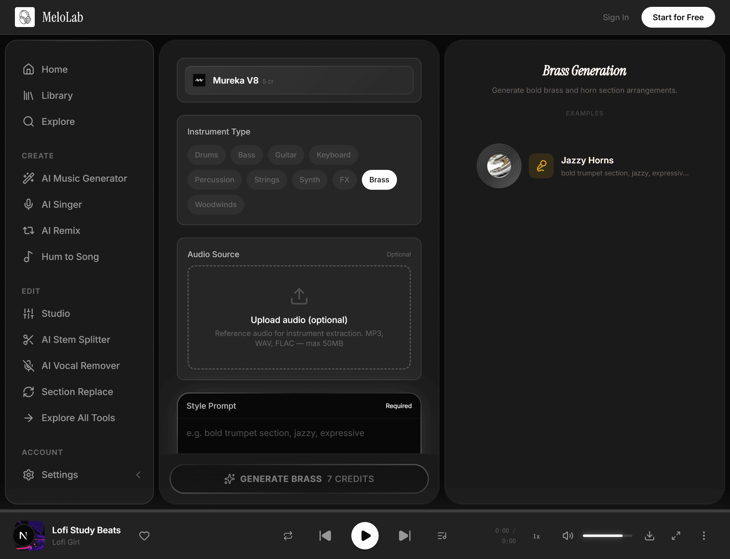Generate isolated brass track in MeloLab Brass Generator
