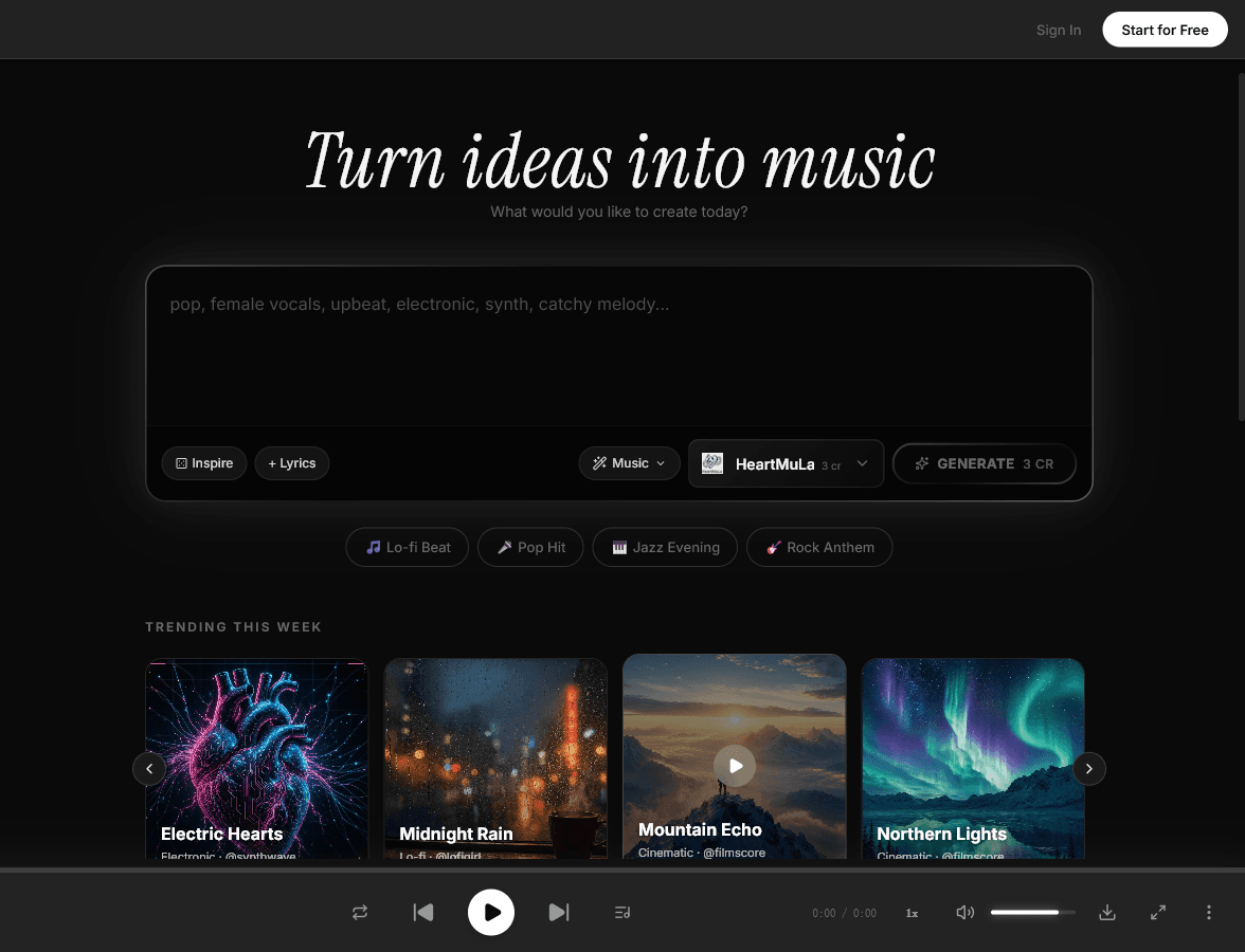 MeloLab interface with HeartMuLa selected