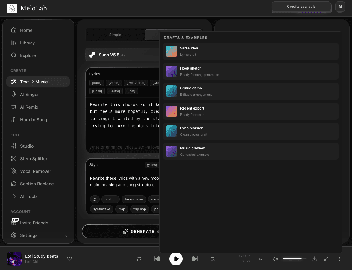 Paste lyrics into MeloLab Lyrics Changer