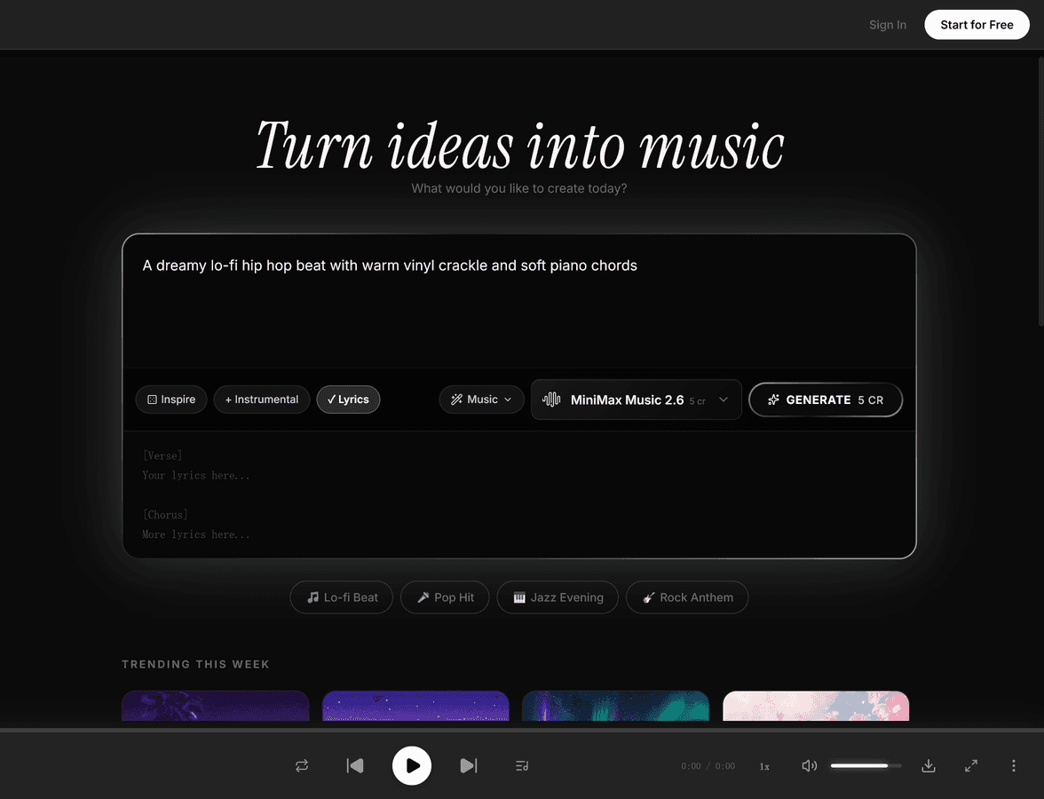 MiniMax Music 2.6 lyrics and section tags in MeloLab