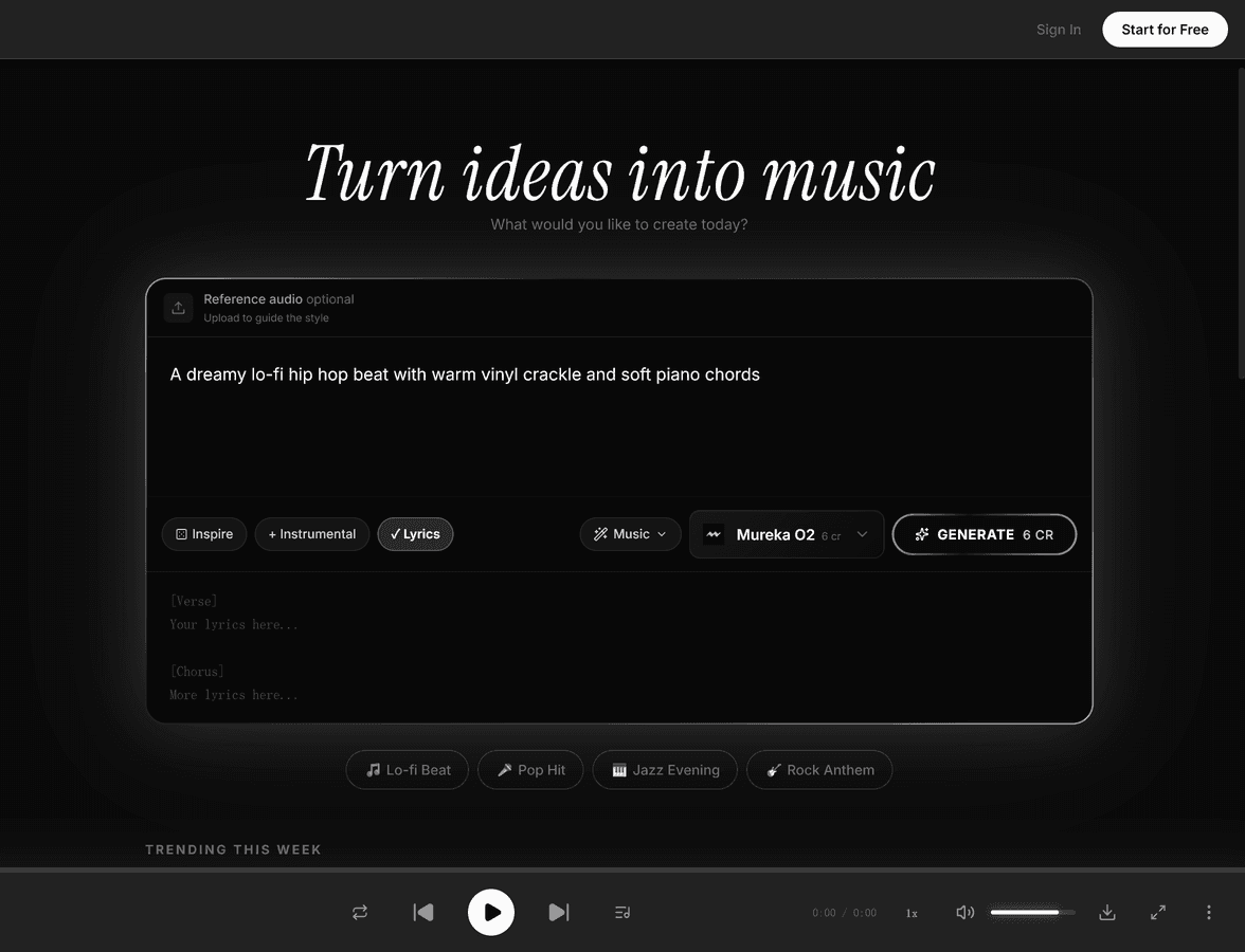 Mureka O2 song description prompt in MeloLab
