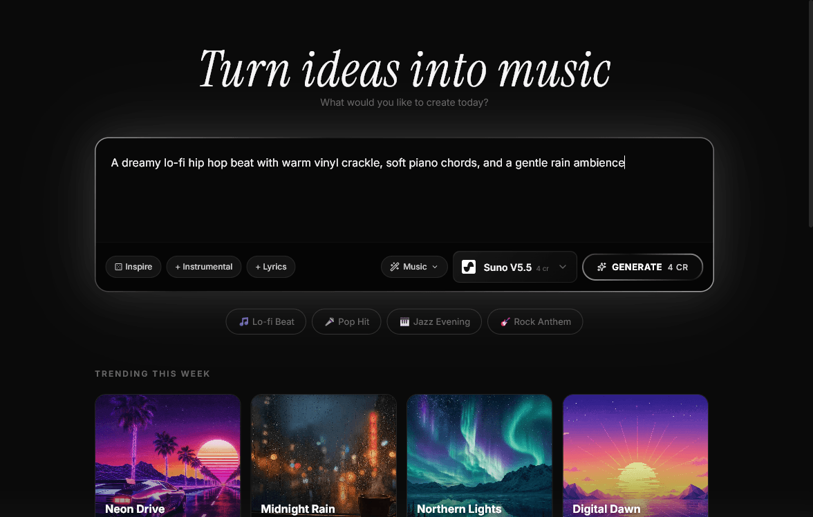 MeloLab prompt input filled with Udio V2 song description