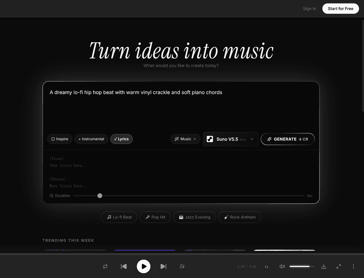 Suno V5.5 song description prompt in MeloLab